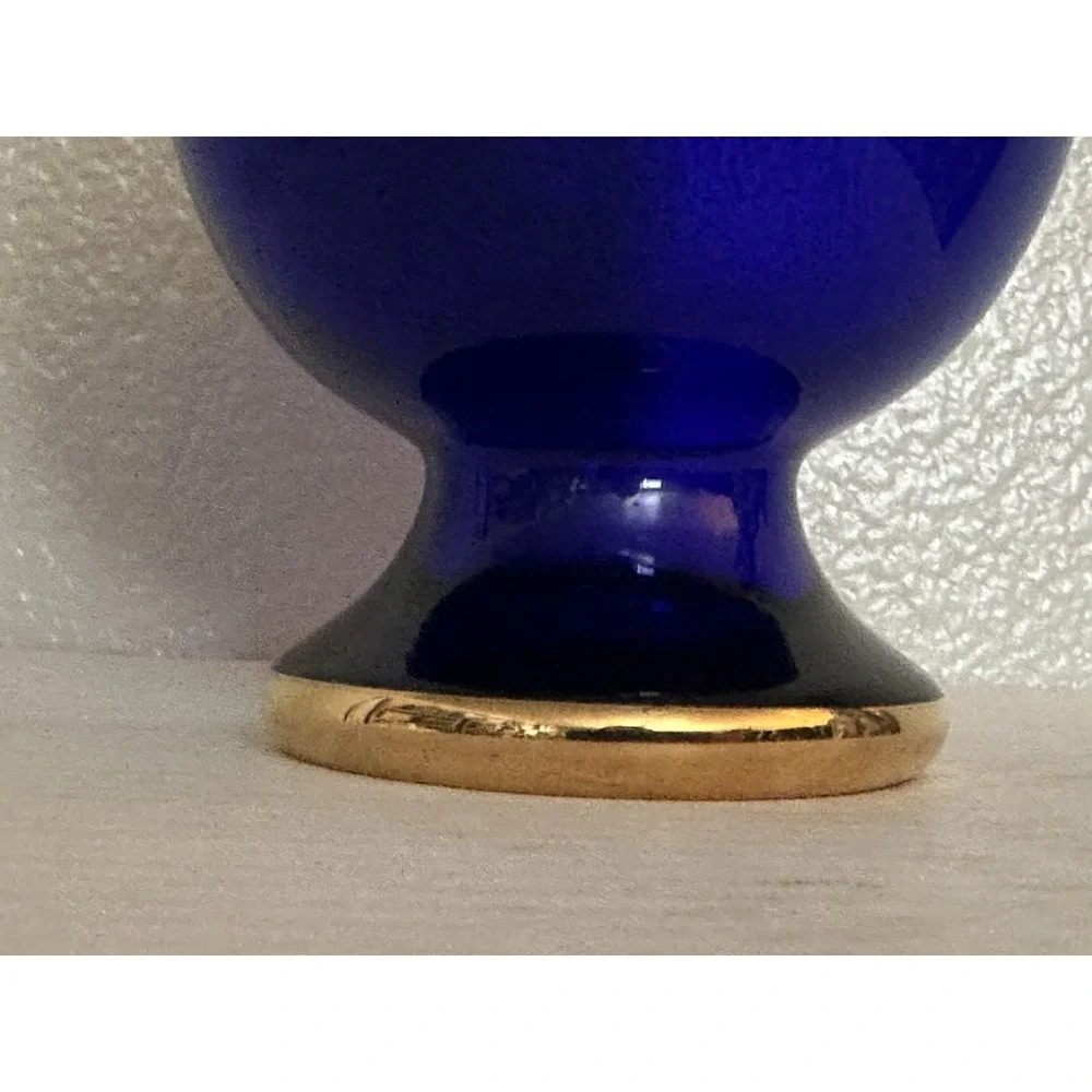 Irena Poland 24% Lead Crystal Cobalt Blue Gold Hand Cut Container Candy Dish Lid